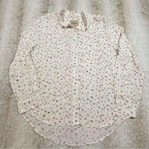 Casa Cabana White Heart Print Button Down Shirt Women’s Large